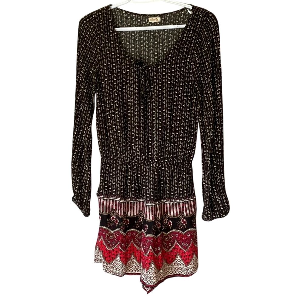 Hollister Black Patterned Long Sleeve Romper Size M